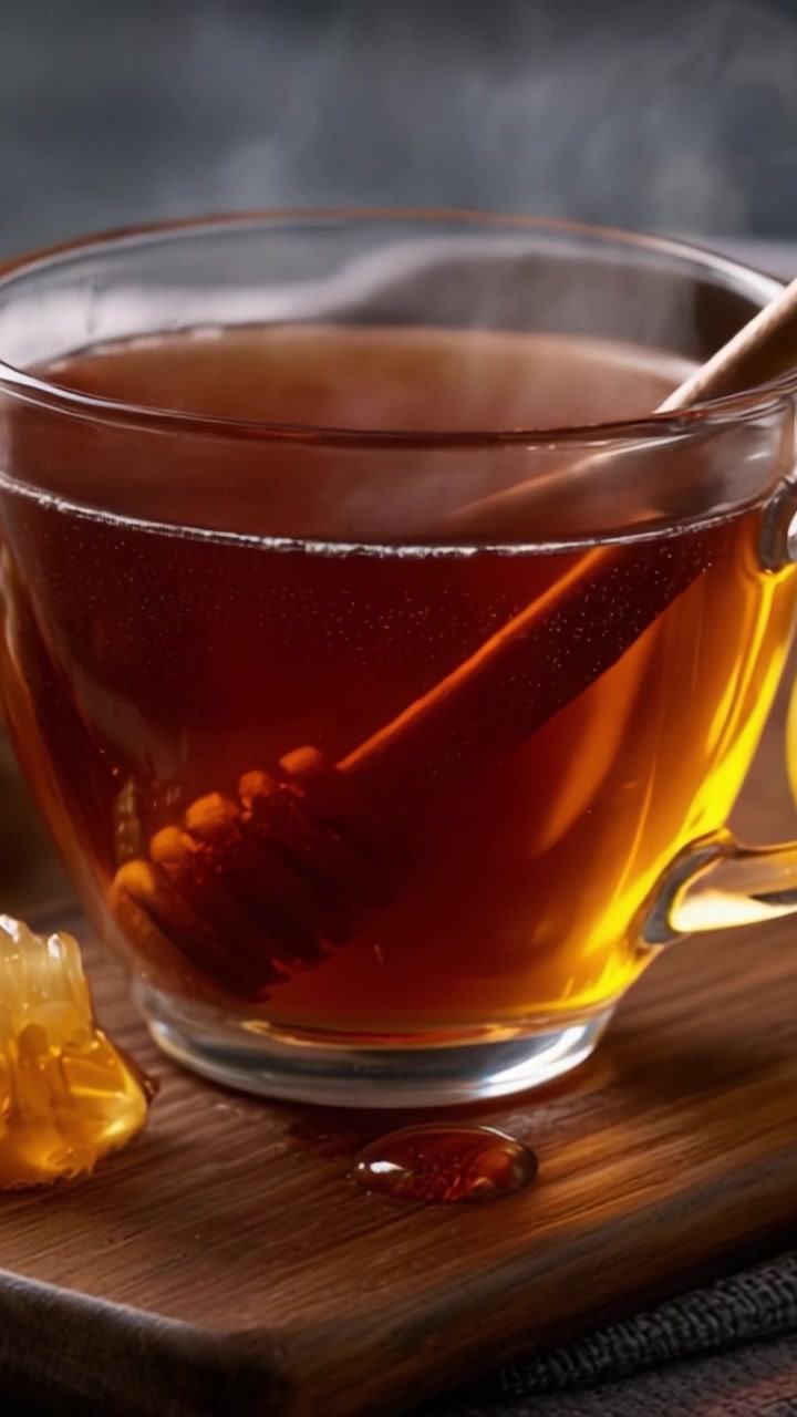 Una tazza calda di tè al miele: la miscela perfetta di comfort e sapore in un ambiente accogliente, ideale per il relax e il piacere durante i momenti freddi.