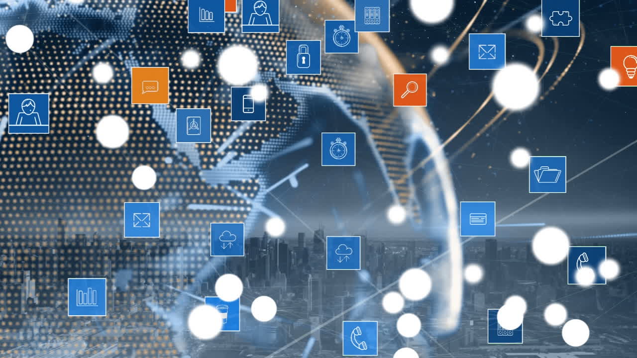 도시 풍경에 대한 회전 지구와 디지털 응용 프로그램