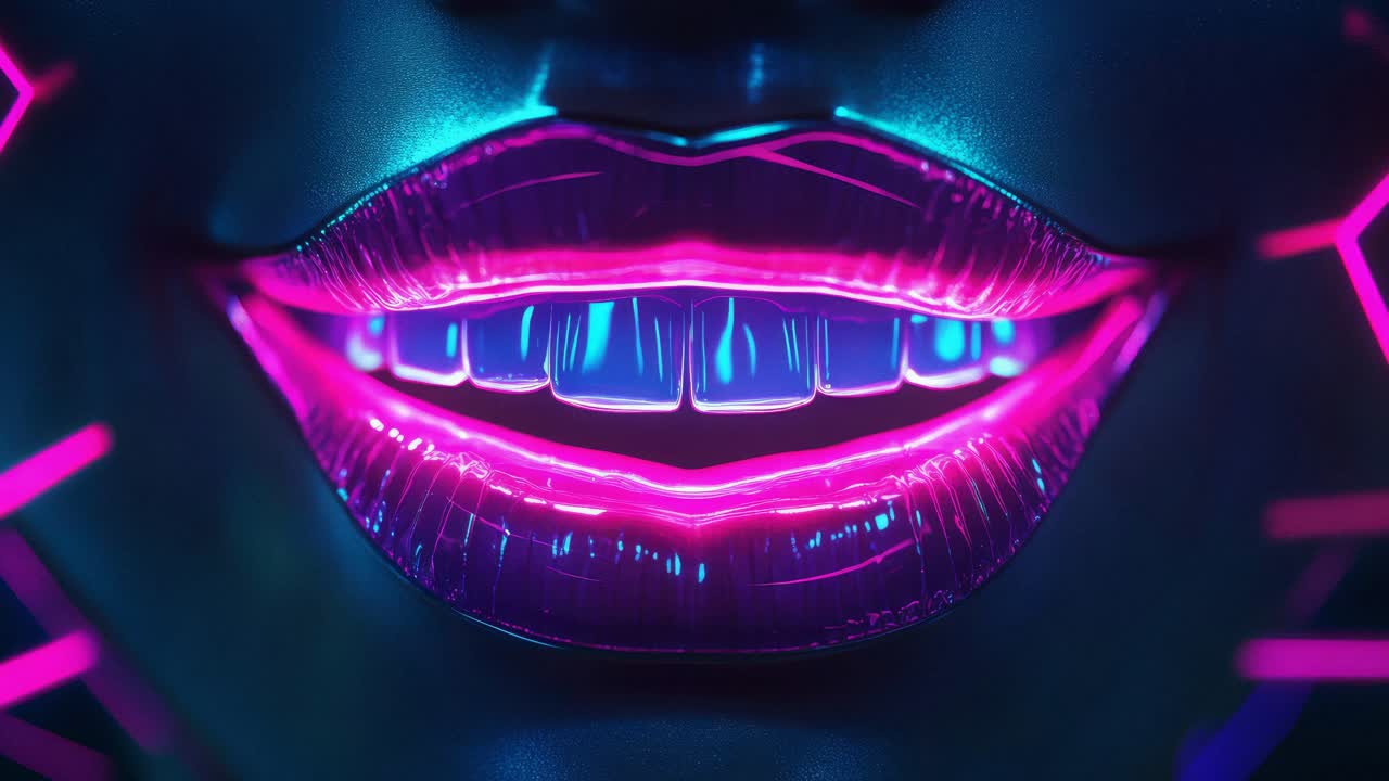 Neon Işıltılı Dudak Portresi