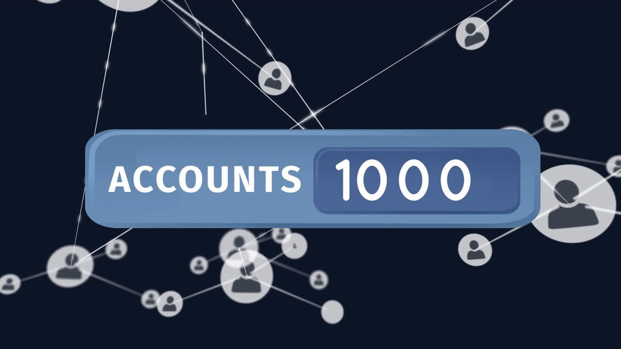 Animation of numbers and accounts text over network of connections with icons