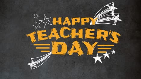 Animation-of-happy-teachers-day-text-over-star-icons-and-board