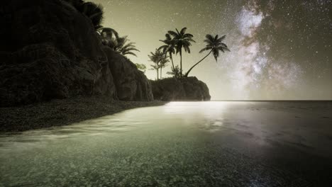 Wunderschöner,-Fantasievoller-Tropischer-Strand-Mit-Milchstraßenstern-Am-Nachthimmel