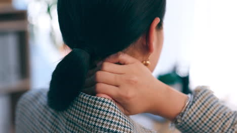 neck pain, rear view and busines woman in office