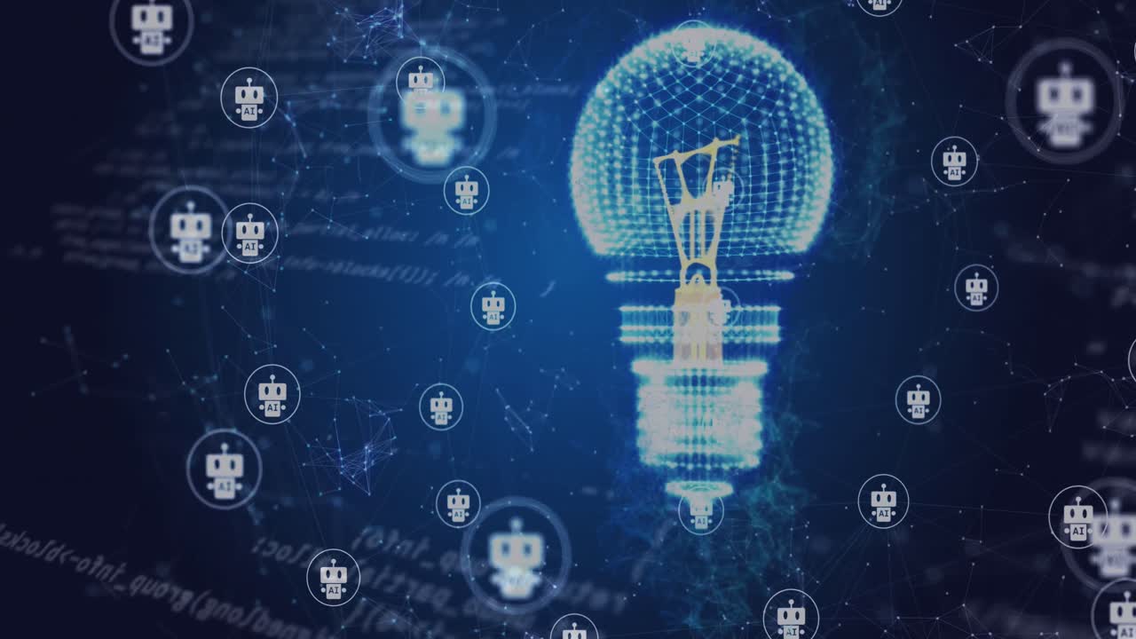 Animation of light bulb, connections and data processing