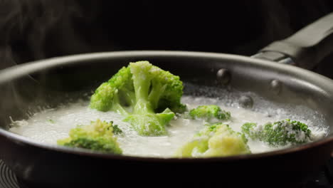 cooking broccoli in a pan