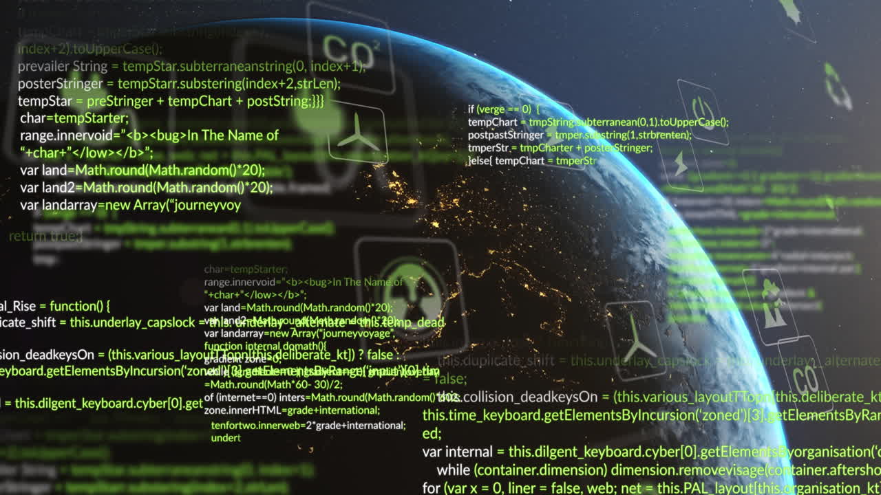 animazione di eco-icone e elaborazione dei dati in tutto il mondo