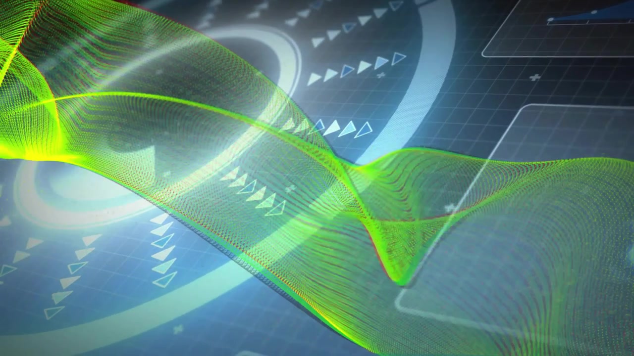Abstract Green Particle Wave Moving on Digital Technology Background