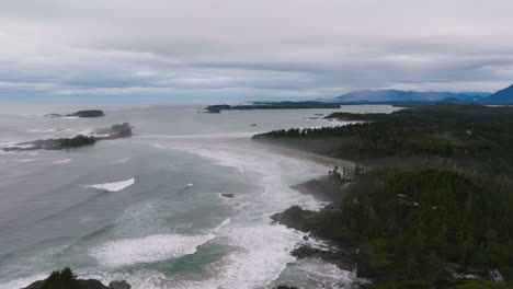 aerial shot of a beach in tofino, british columbia, canada