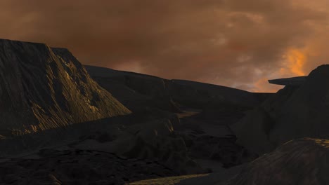 ufo over alien landscape at sunset