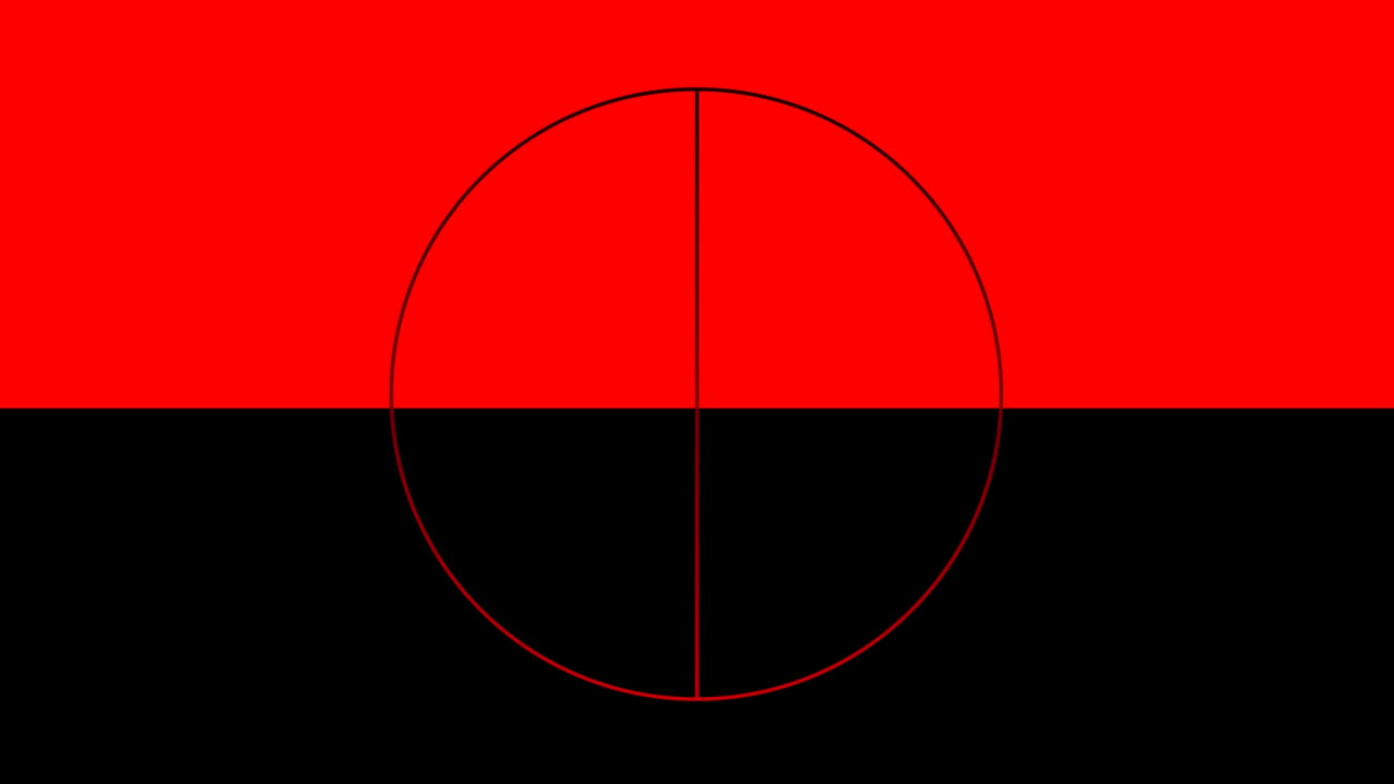 animación digital de forma circular contra un fondo rojo y negro