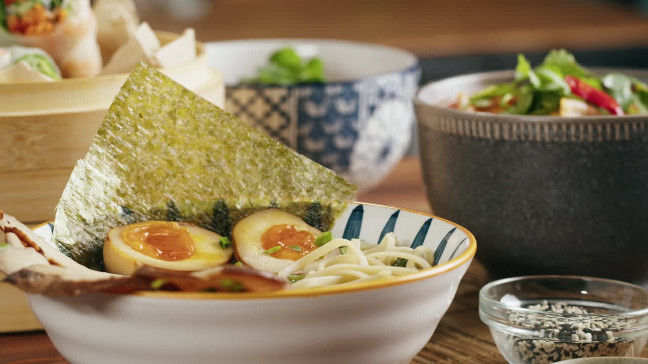 Delicious Ramen with Eggs and Seaweed