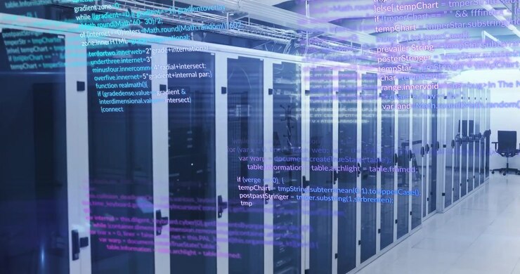 Animation of data processing against computer server room