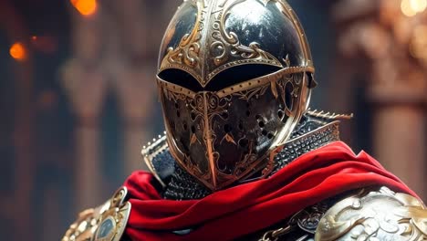 a close up of a knight wearing a helmet and armor