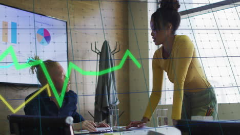 animation of data processing over diverse business people in office