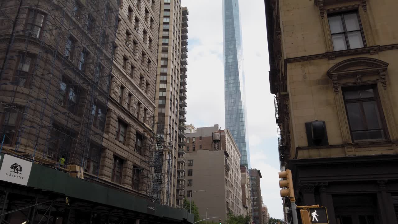 Following Female at Crosswalk on Intersection in Downtown Manhattan New York USA