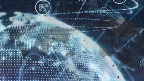 animation of data processing and network of connections over globe