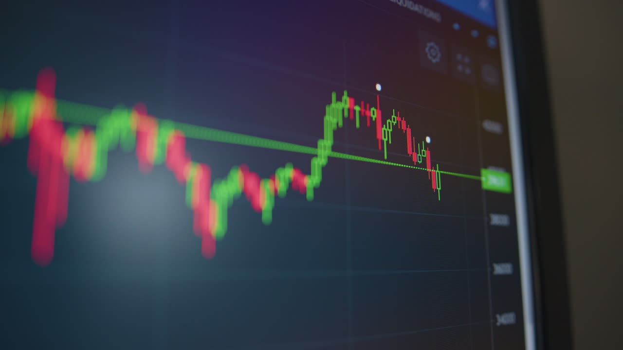 Stocks increase past previous day's close on LED screen