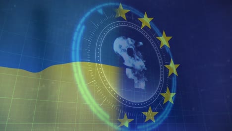 Animation-Des-Scanbereichs-über-Ukrainischen-Und-EU-Flaggen