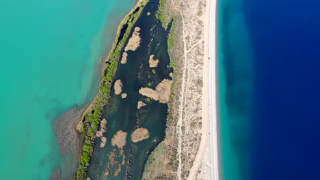 forward process isthmus lake posada argentina different blue water track along beach black sand