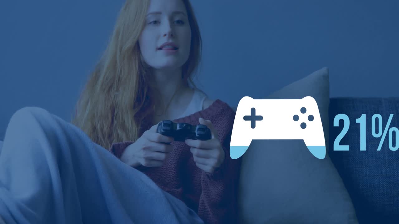 mujer jugando un juego de computadora con la forma del controlador de juego en primer plano 4k