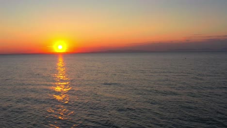 Aerial-View-of-Sunset-Sunrise-on-North-Sea-at-Findhorn-Beach,-Scotland