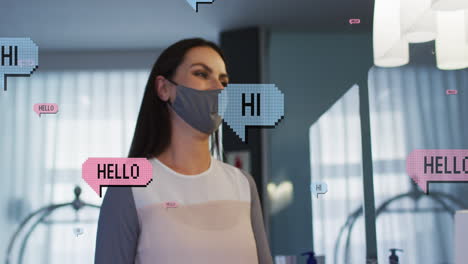 animación de textos de salud sobre mujer caucásica con máscara facial