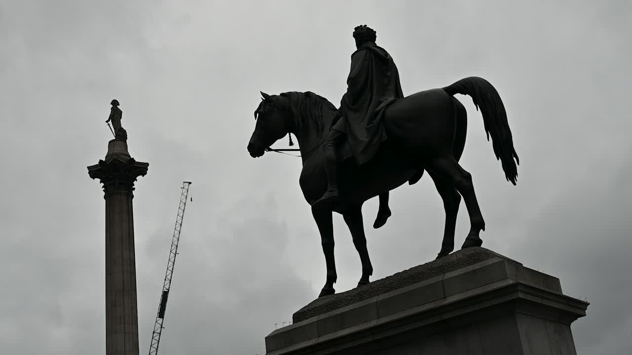 Nelson's Column and the Equestrian Statue of King George IV within Trafalgar Square, London, United Kingdom