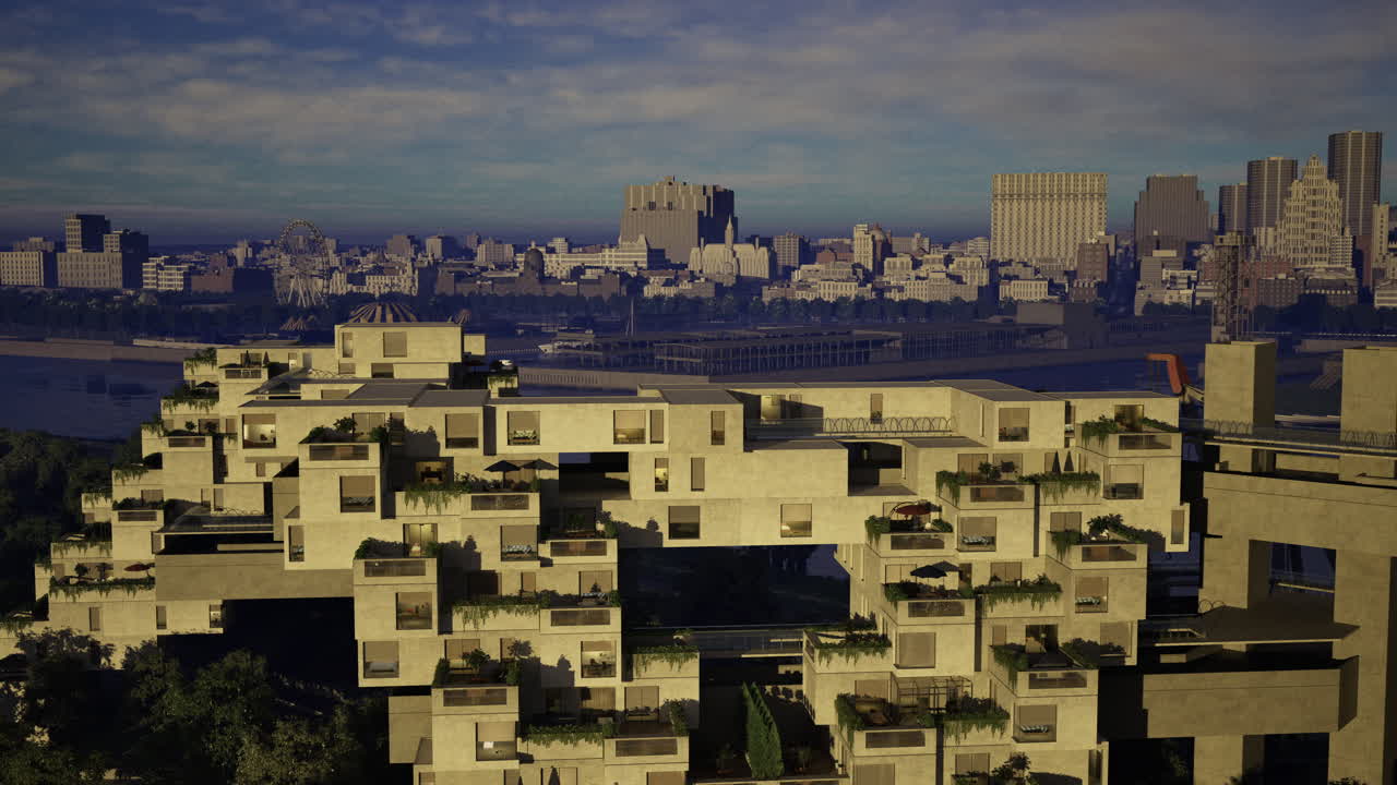 Apartment Building with Cityscape