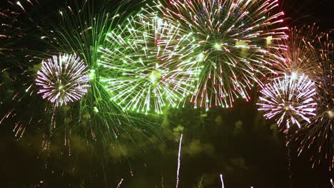 coloridos fuegos artificiales explotando en el cielo nocturno. celebraciones y eventos en colores brillantes.