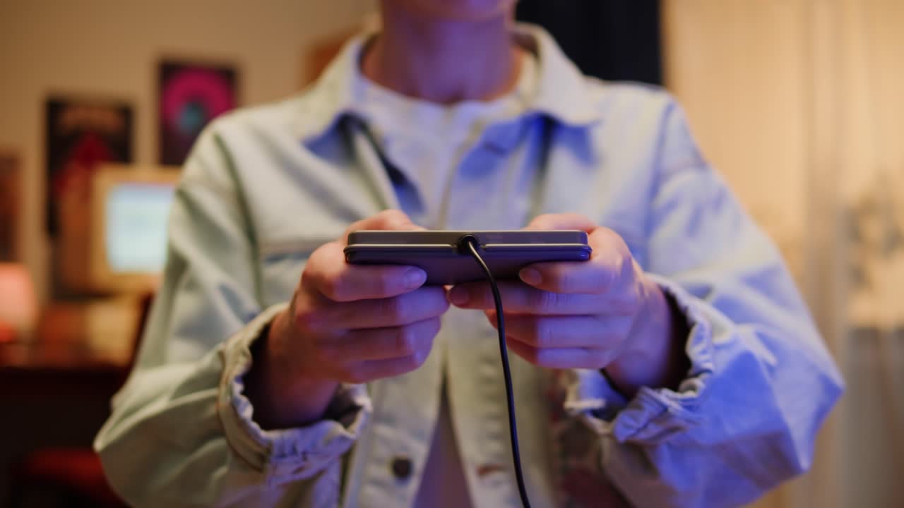Person Playing a Retro Video Game Console