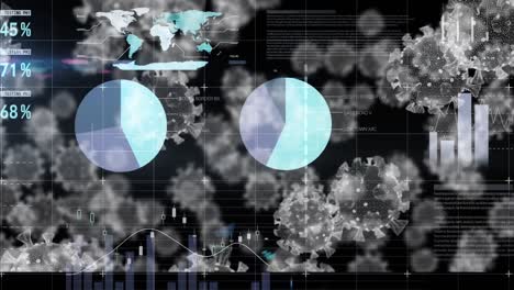 animación de las células del virus sobre la pantalla con datos científicos