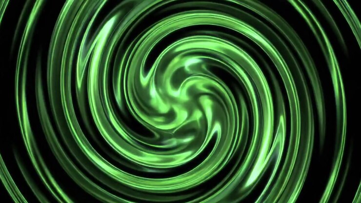 Abstract Green Swirling Energy Vortex on Black Background