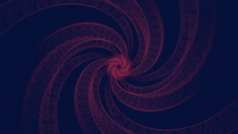 dynamic spiraling pattern of red lines on dark background