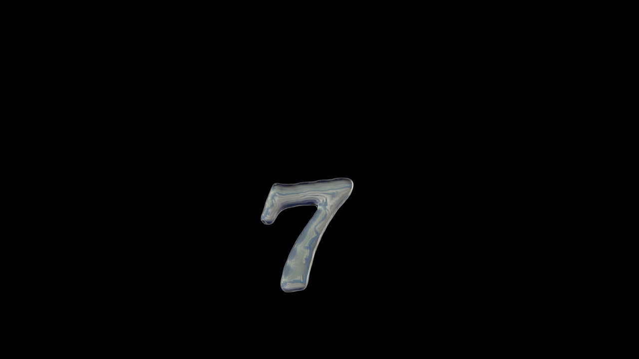 Läpinäkyvällä taustalla sulava nestemäinen numero 7