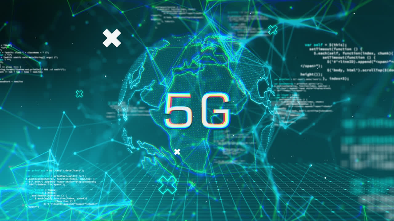 animación de 5g en todo el mundo y conexiones en pantalla digital