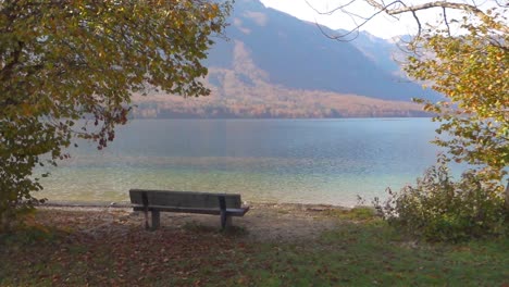 serene autumn lake landscape with mountain view