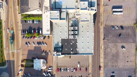 Aerial-looking-straight-down-of-urban-city-downtown-business-district-buildings-streets-Memphis-Tennessee-1