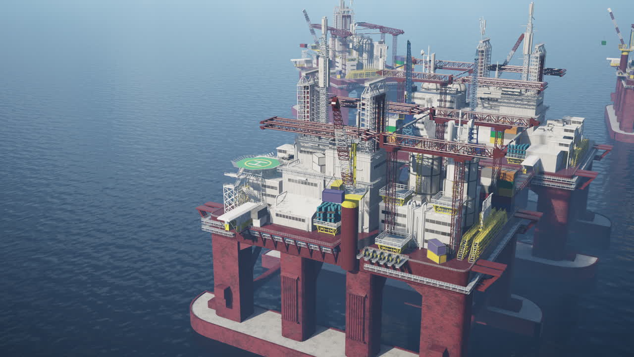 Omfattende offshore-installation, der udvinder fossile brændstoffer i det blå hav