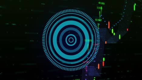 animación del procesamiento de datos financieros y el escaneo del alcance