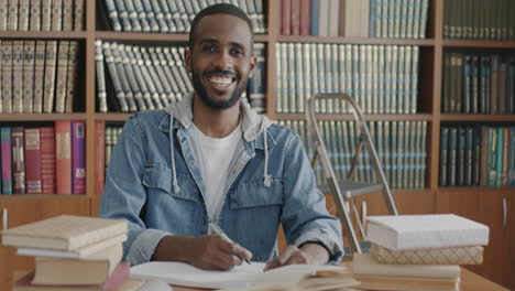 student studying in a library