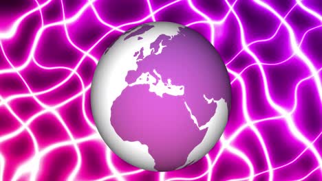 animation of globe spinning over pink neon pattern