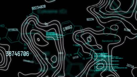 Mehrfach-Wechselnde-Zahlen-Und-Topographie-über-Chemische-Strukturen-Und-Datenverarbeitung