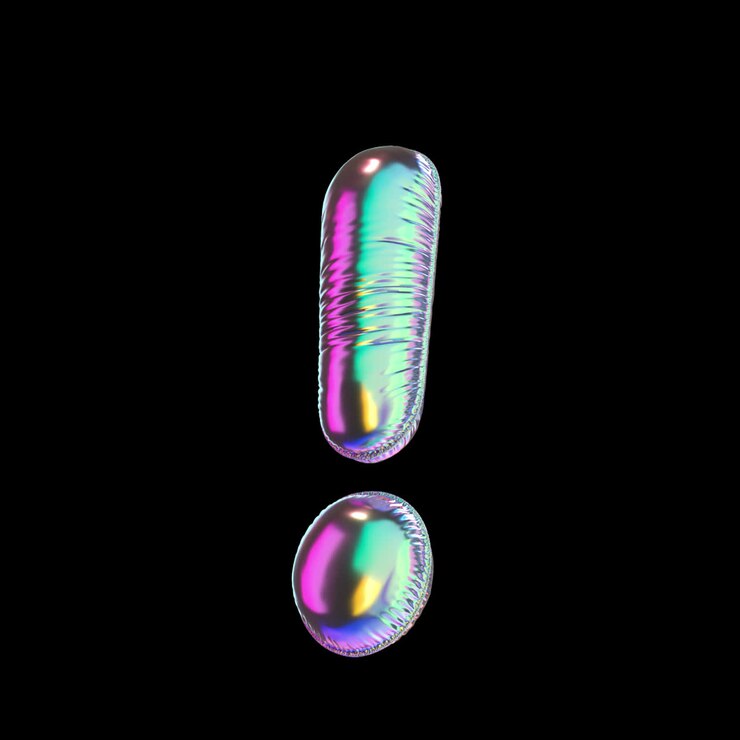 Holographic Exclamation Mark Rotating on Black Background