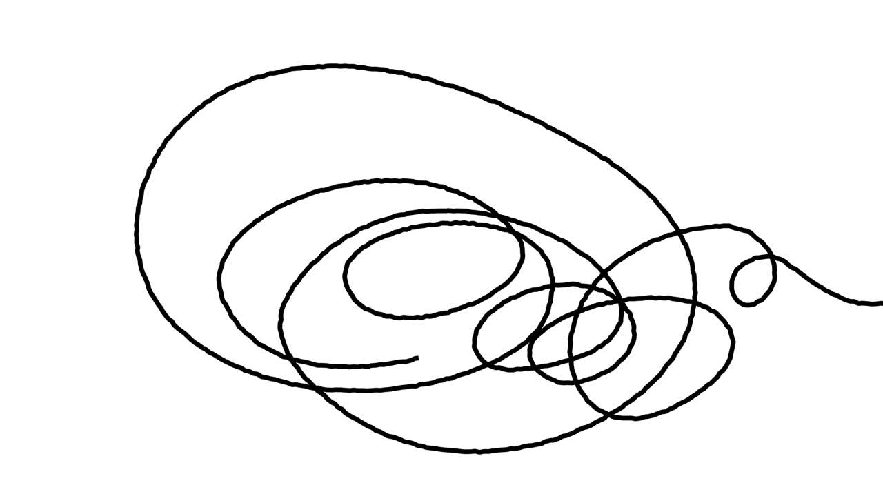 Animation black hand drawn tangle with scrawl, scribble, circles. Doodle thread drawing chaotic abstract background. Self drawing animation of line. Alpha channel. Video 4k for dynamic web design