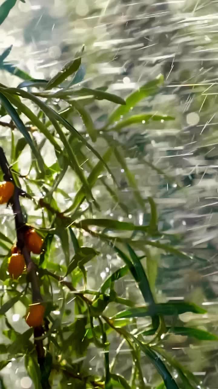 Sea Buckthorn Branches in the Rain