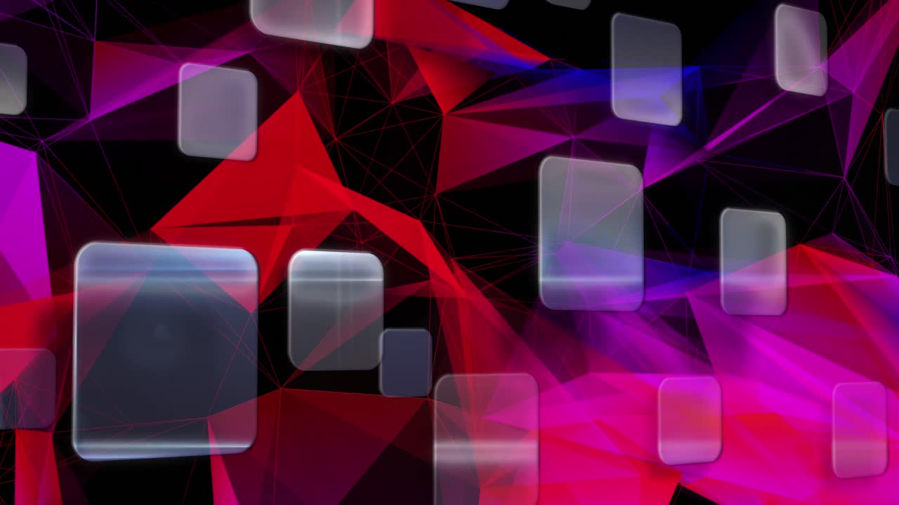 animación de pantallas que se mueven sobre una red de conexiones brillantes de color rosa