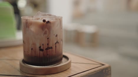 iced chocolate drink on a wooden table