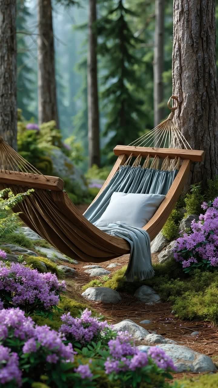 A hammock in the middle of a lush green forest