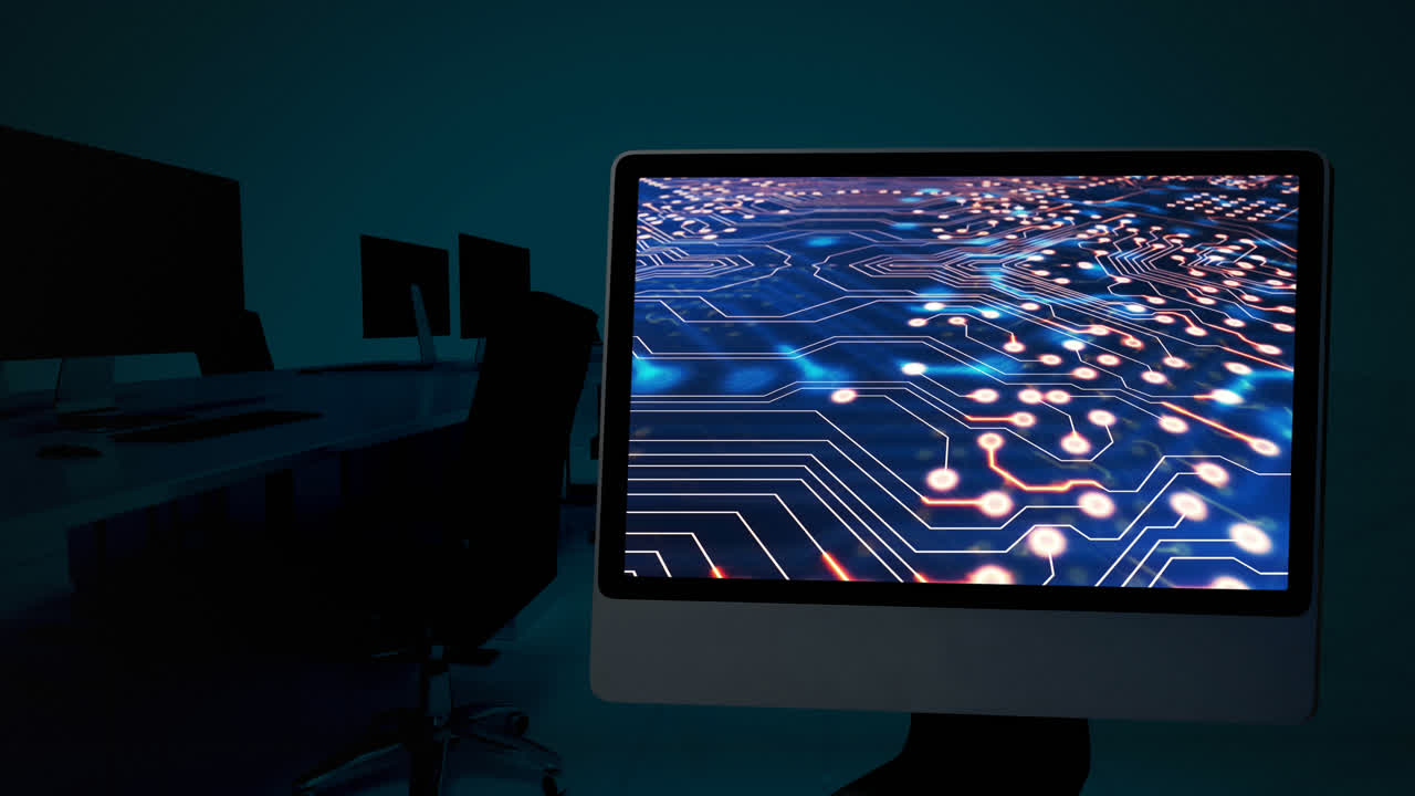 animación de computadora con procesamiento de datos en la oficina