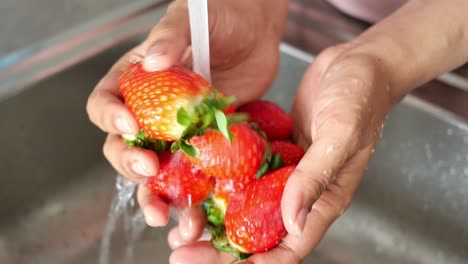 washing strawberries